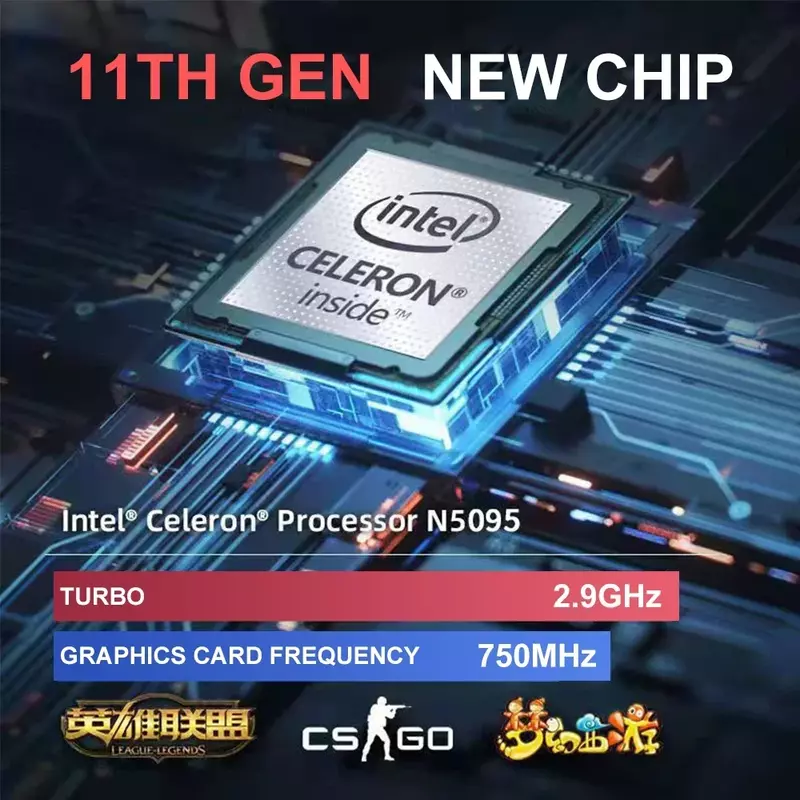 Laptop game Intel Celeron N5095, layar IPS 15.6 inci RAM 16GB 256GB 512GB 1TB SSD 2TB bisnis Netbook Windows 10 11
