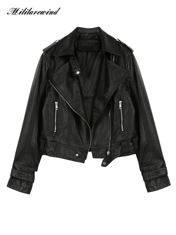 Jaqueta preta de couro PU feminina, casaco de motocicleta, moda coreana, rosa, motociclista, primavera, outono