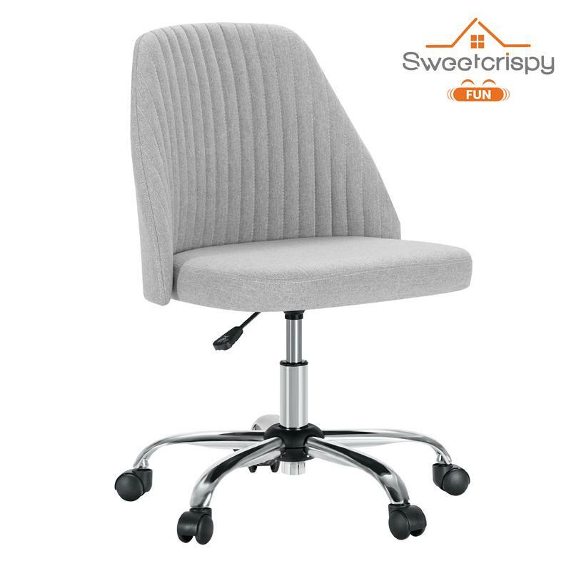 Armless Office Chair Cute Desk Chair, Modern Fabric Home Office Desk Chairs with Wheels Adjustable Swivel Task Computer Vanity
