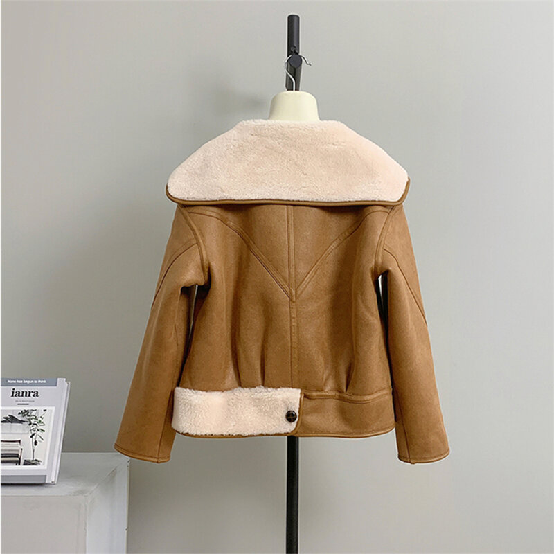 Verdicken warme Frauen Woll mantel solide weiche Wildleder Revers Langarm Freizeit jacke weibliche Winter vielseitige thermische Oberbekleidung