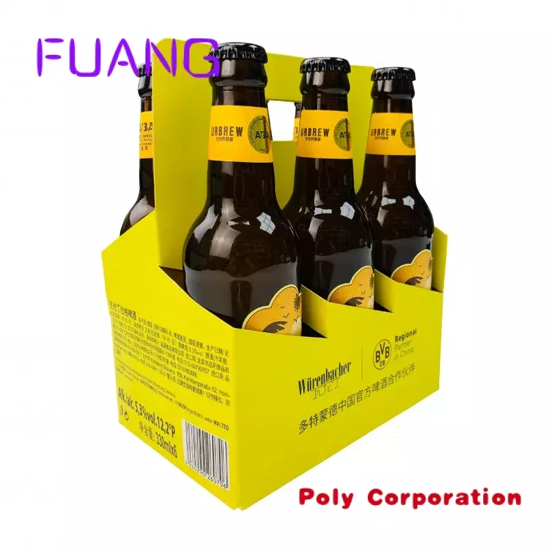 Custom  Custom printed kraft paper cardboard 4 and 6 packs beer bottles carrier carton box with handlepacking box for small busi