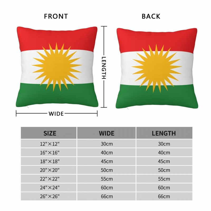 Kwadratowa poszewka na poduszkę z flagą Kurdystanu na sofę