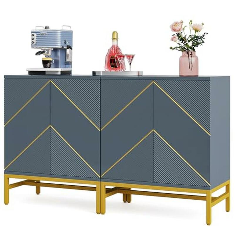 Geometric Pattern Buffet Cabinet 59 Inch Kitchen Sideboard Storage Dining Living Room