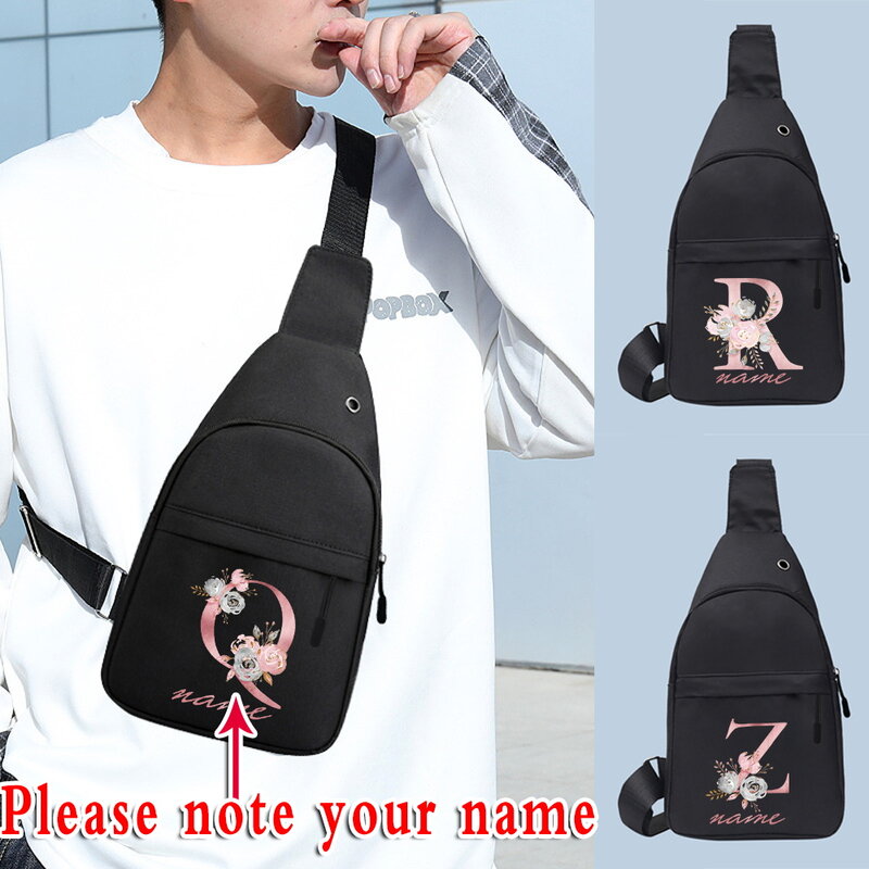 Męska torba na klatkę piersiową nazwa własna różowy list torba Crossbody torby podróżne na ramię antykradzieżowe wielofunkcyjna męska torba piersiowa USB do ładowania
