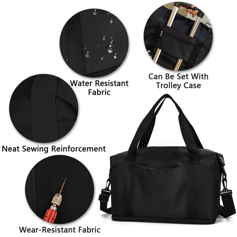 Черная спортивная сумка, дорожная сумка для хранения багажа, многофункциональная компактная дорожная сумка большой вместимости, универсальная сумка-мессенджер