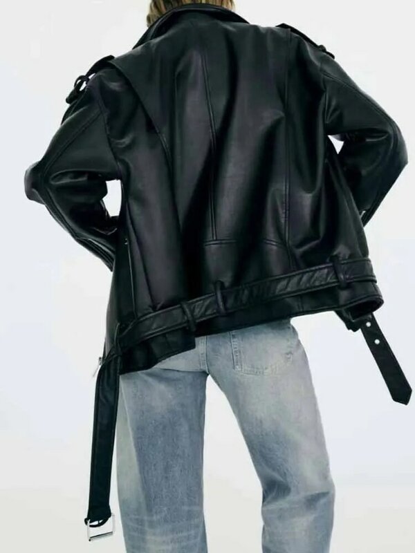 Donne 2023 nuova moda con cintura allentata in ecopelle stile locomotiva giacca cappotto Vintage manica lunga capispalla femminile Chic top