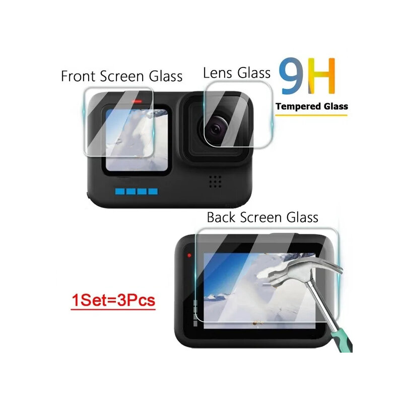Protecteur d'écran en verre Guatemala, film de protection d'objectif noir, accessoires de caméra GoPro Fore11, 10, 9, GoPro 8, 6 pièces