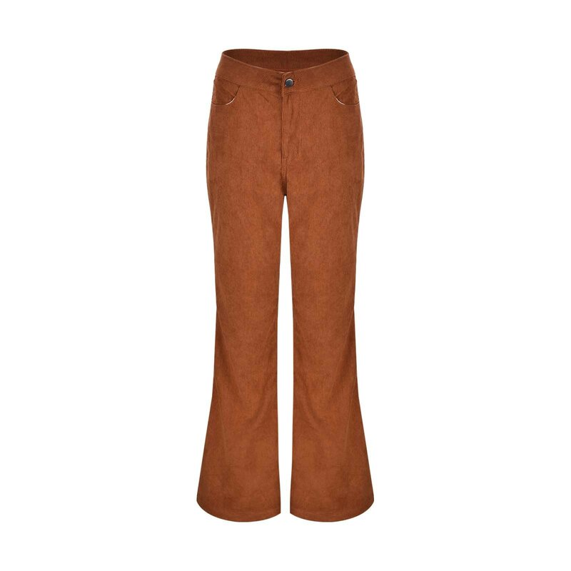 Women's Autumn And Winter Solid Color Mid Waist Slim Fit Bell Bottoms Pants Corduroy Soft Comfortable Casual Trousers