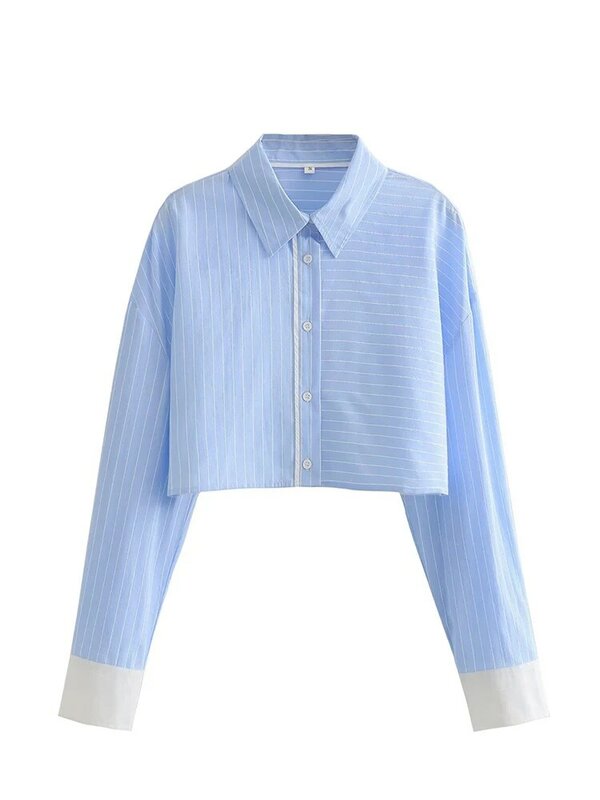 TRAF 여성용 스트라이프 셔츠 상의 및 대비색 반바지, 캐주얼 투피스 세트, 2023 신상 패션