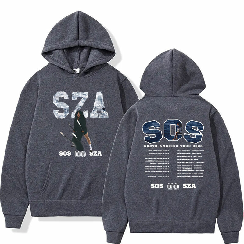 Rapper SZA SOS Double Sided Graphic felpa con cappuccio maschile oversize Streetwear primavera autunno uomo donna Hip Hop Vintage Pullover con cappuccio