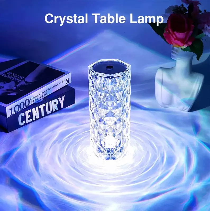 Lampada da tavolo a LED in cristallo rosa USB ricaricabile 16 colori Touch lampada da notte con diamante romantico decorazione della casa camera da letto con luce ambientale