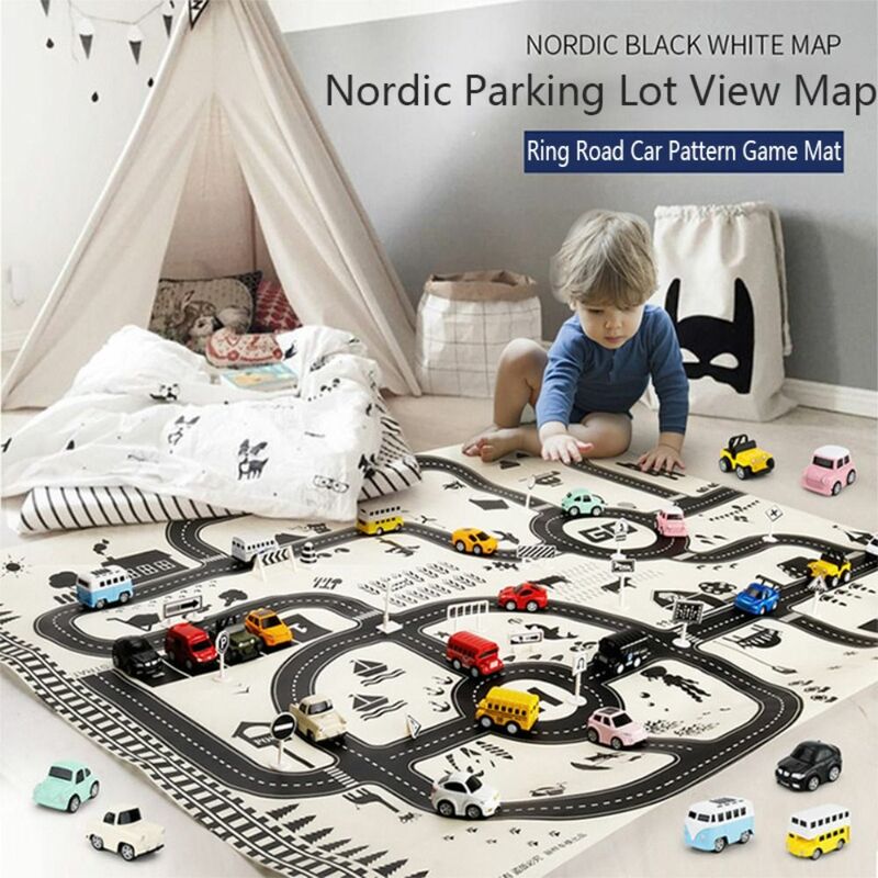 Road Map Tapete para Crianças Estacionamento, City Traffic Map, Traffic Signs, Baby Play Mat Brinquedos, 130x100cm