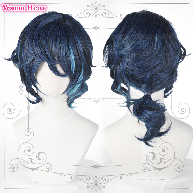 Tsumugi Aoba parrucca ES Tsumugi Aoba parrucche Cosplay Blue Highlight capelli resistenti al calore parrucche per feste di Halloween + cappuccio per parrucca