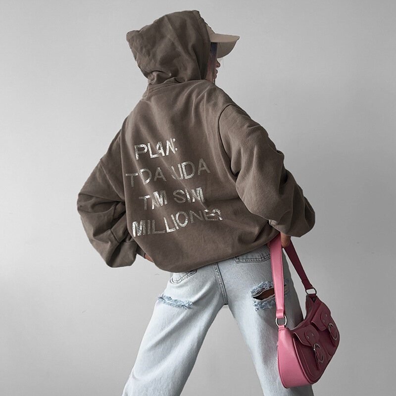 Streetwear übergroße Herbst Hoodies weibliche Brief gedruckt lässig Fleece Pullover Mode Kapuze Sweatshirts Kleidung