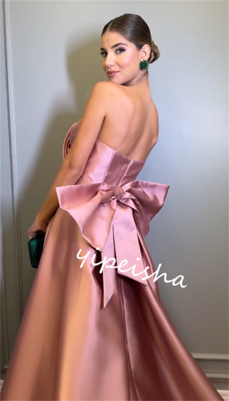 Satin Bow Pleat Homecoming Straight Sweetheart Bespoke Occasion Gown Long Dresses