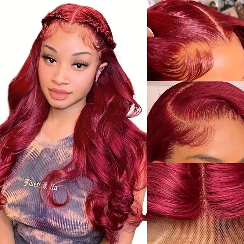 Parrucche anteriori in pizzo ondulato lungo rosso parrucche sintetiche per le donne incontri festa quotidiana Cosplay di capelli umani