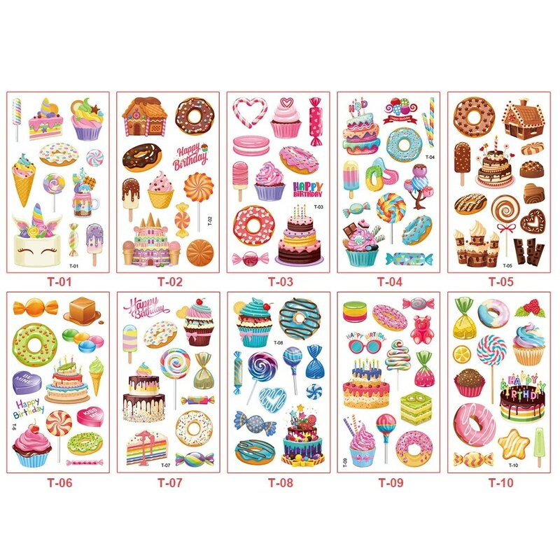 10 PCS New Donut Tattoo Stickers Waterproof and Sweat Proof Stickers Birthday Party Candy Children Tattoo Stickers