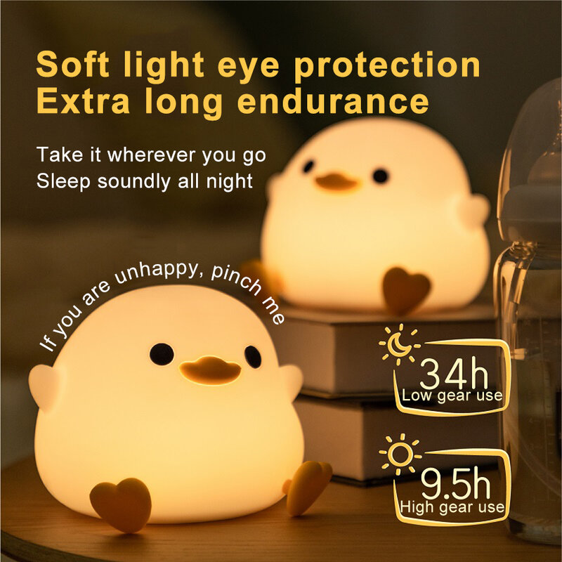 LED Nachtlicht niedlichen Ente Cartoon Tiere Silikon Lampe für Kinder Kind Touch Sensor Timing USB wiederauf ladbar für Geburtstags geschenke