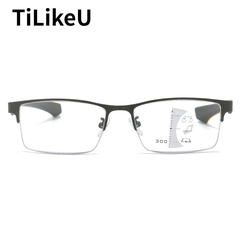 2024 New Multifocal Color Changing Anti-blue Light Presbyopia Ultra-light TR90 Half-frame Eyewear Men Women Read Myopia Glasses