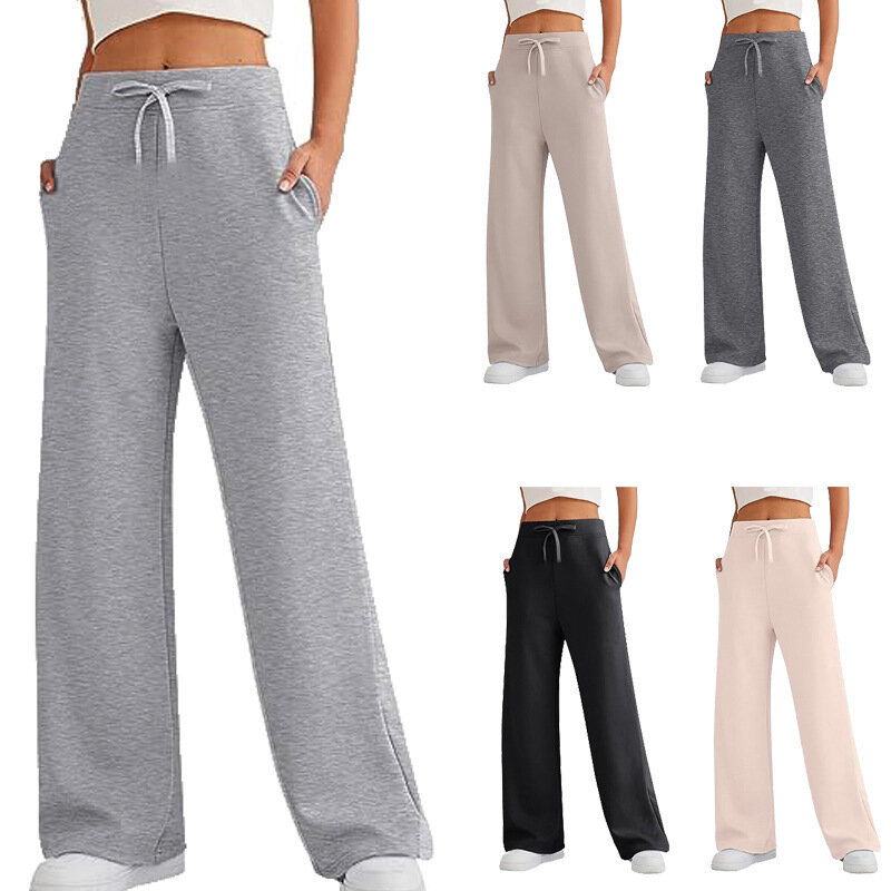 Pantalones informales de pierna ancha para mujer, pantalones deportivos holgados de cintura alta, otoño