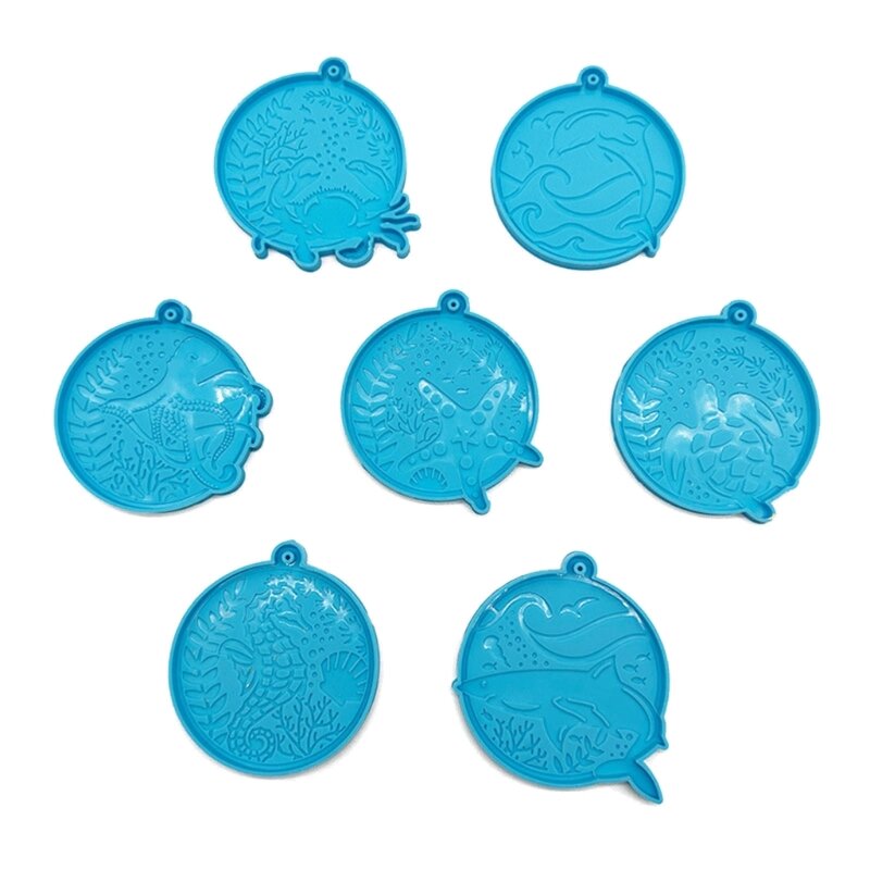 7Pcs Ocean Keychain Mold Set Unique Key Chains Pendant Resin Mould Marine Creatures DIY Silicone Molds for Craft Lovers