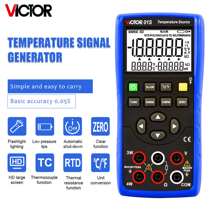 مقياس حرارة الجهد مع مقاومة حرارية ، مولد إشارة ، مصدر درجة الحرارة دقة ، خرج التيار المستمر ، معاير RTD ، Victor 01S