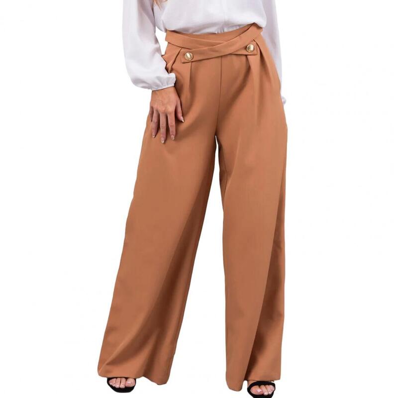 Celana panjang untuk wanita, celana panjang kasual longgar pinggang tinggi kaki lebar dengan selangkangan dalam lembut bersirkulasi