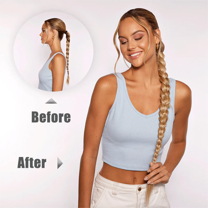 Long Braid Ponytail Extension With Elastic Tie Straight Sleek Wrap Around Braided Ponytail Natural Synthetic Hair Brown 34 Inch