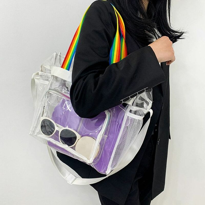 Borsa a tracolla in gelatina di PVC borsa a tracolla trasparente di grande capacità di moda semplice borsa a tracolla Color caramella da donna