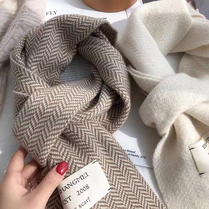 Nova versão coreana do novo inverno lã tricô cachecol feminino quente grosso cor sólida cachecol estudantes all-match quente pescoço cachecol masculino
