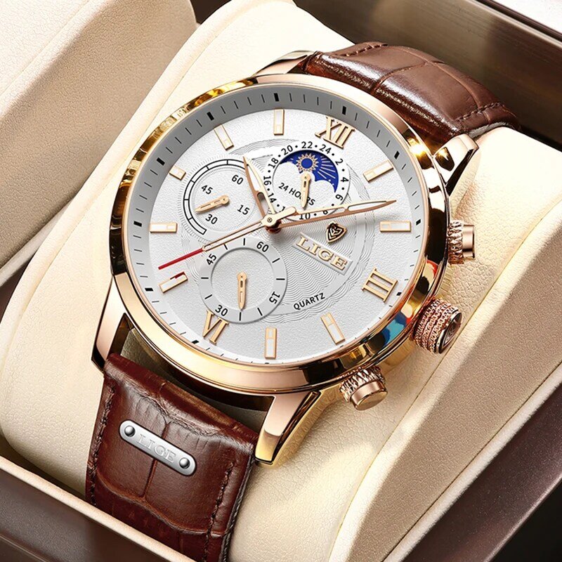 LIGE orologi da uomo Top Luxury Brand luminoso impermeabile orologio sportivo quarzo cinturino in pelle militare orologio regalo Relogio Masculino