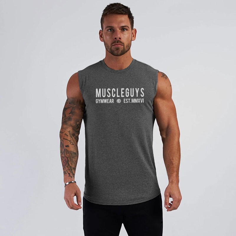 Marca dos homens fitness workout esportes sem mangas o-pescoço colete moda casual tanque superior treinamento ginásio confortável respirável singlet