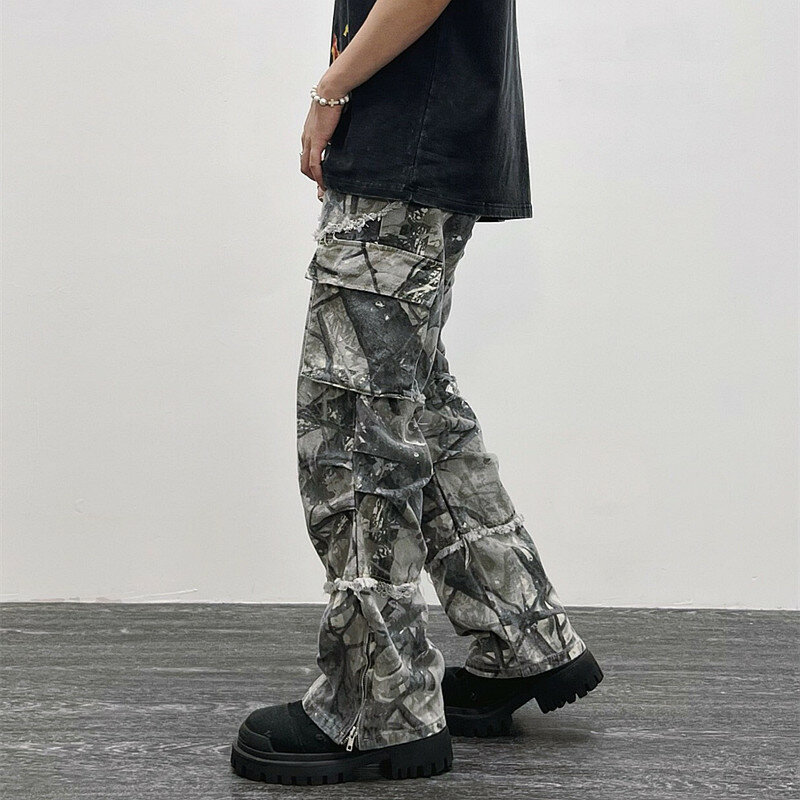 2023 Overalls Camouflage Y2K Fashion Baggy Flare Jeans Cargo Pants Men Clothing Straight Women Wide Leg Long Trousers Pantalones