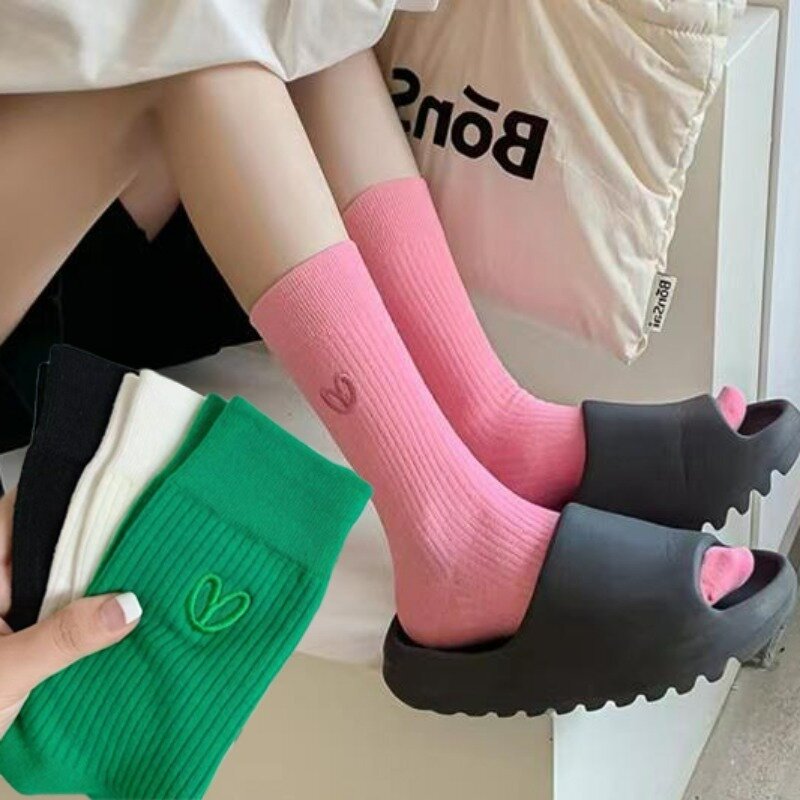 Cute Love Heart Socks for Women Girl Spring Autumn Solid Color Harajuku Designer Socks Korean Style Trendy Versatile Casual Sock