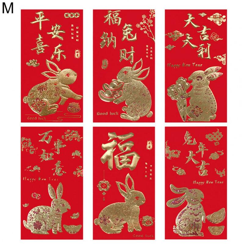 Sobre rojo de 6 piezas, estilo chino, Adorable, tradicional, estampado de conejo, sobres rojos de Año Nuevo