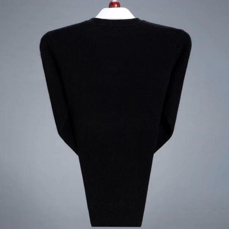 Base Layer Shirt Pullover Sweater Men's V Neck Solid Color Knitted Sweater Fall Winter Thick Pullover Soft Elastic Mid Length