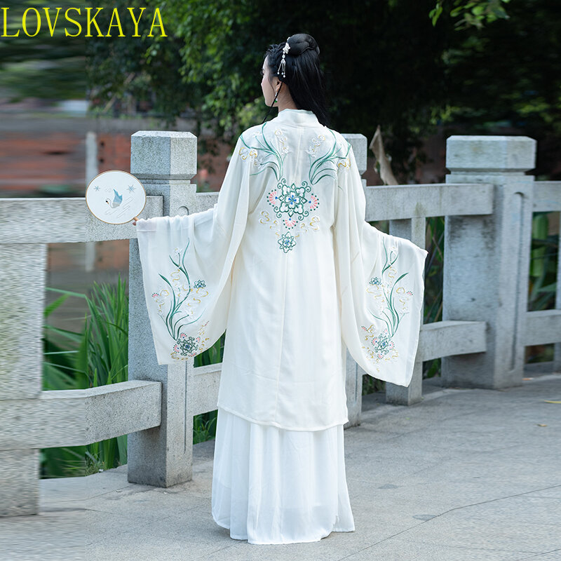 Roupa bordada chinesa tradicional, saia de cintura cheia, elegante robe hanfu, saia de fadas, roupas femininas carnaval