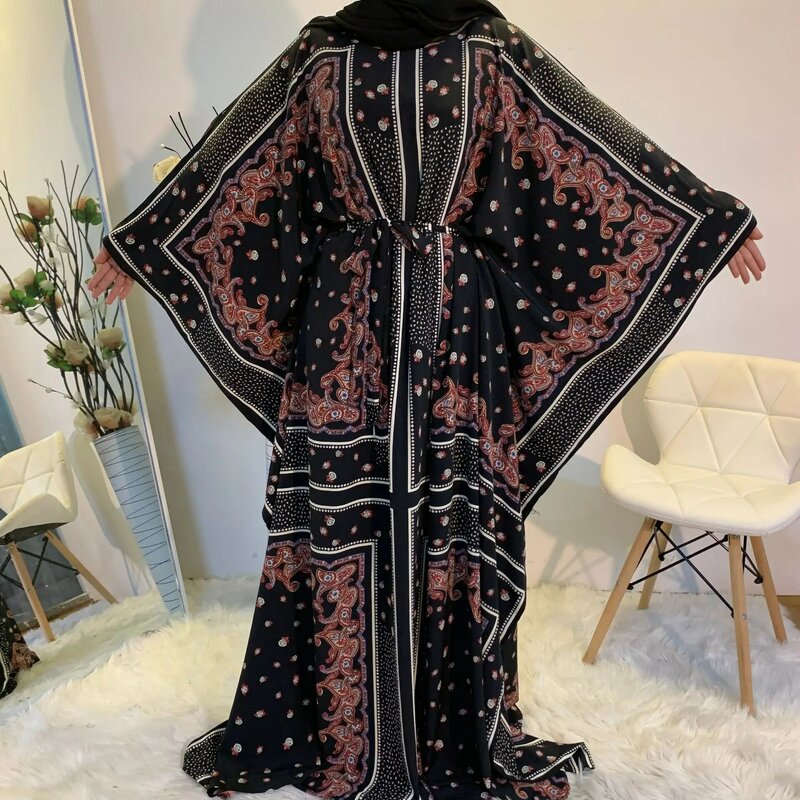 Robe longue musulmane à manches chauve-souris pour femmes, Abaya de Dubaï, imprimé floral, vêtements islamiques indépendants, grande taille
