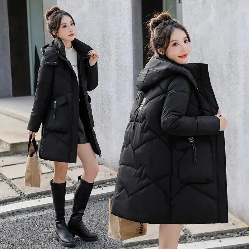 2023 Winter Women Jacket Hooded Long Cotton Padded Female Warm Parka Outwear Womens Down Cotton Coat Jackets Female Overcoat