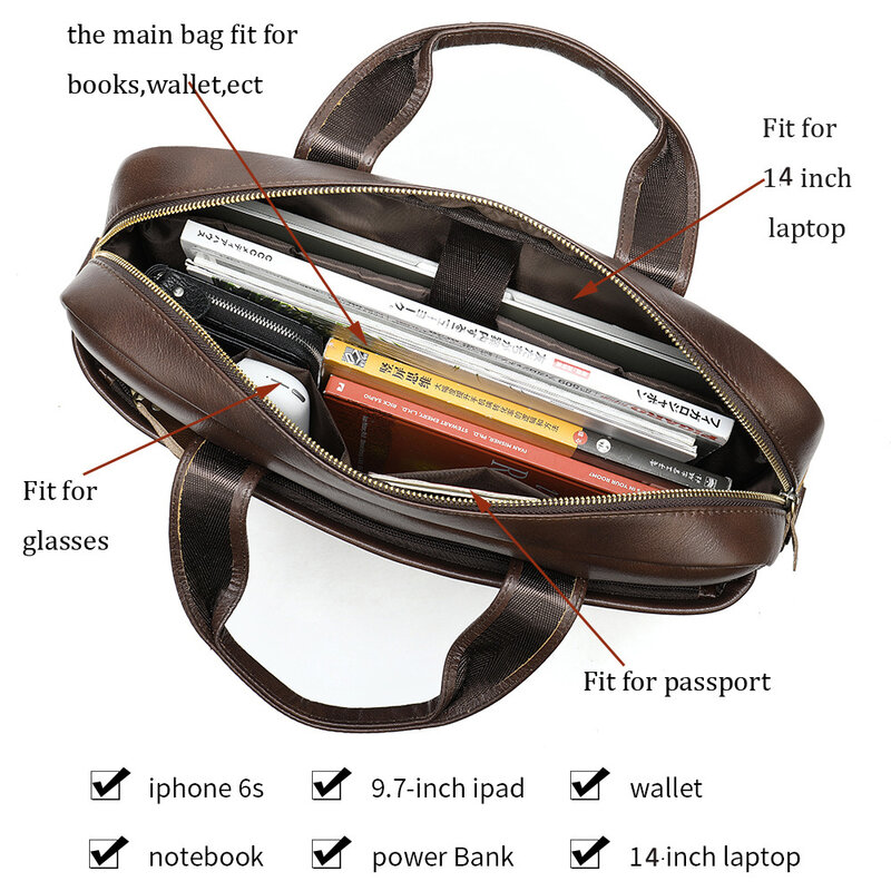 Tas eksekutif untuk pria tas kulit asli Laptop Porte dokumen bisnis tas tangan