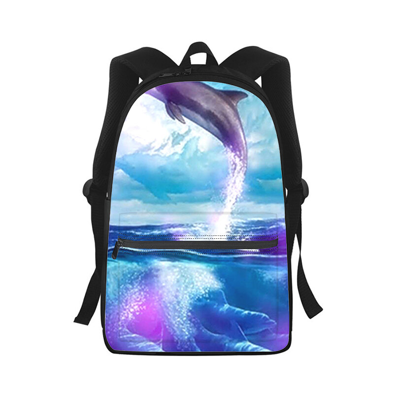 돌고래 동물 남녀공용 배낭, 3D 프린트 패션 학생 학교 가방, 노트북 백팩, 어린이 여행 숄더백