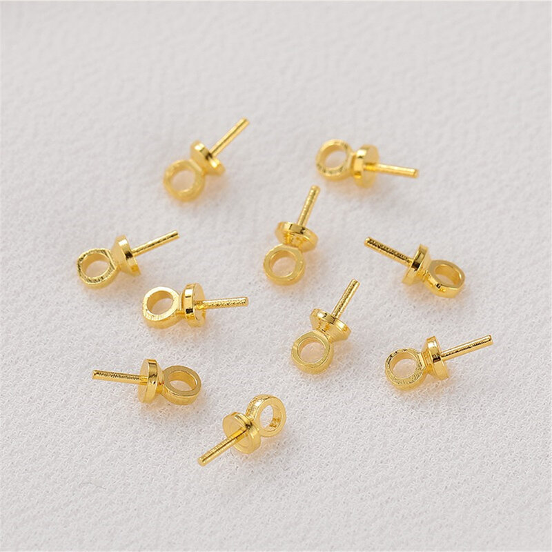 14K Gold Half Hole Sheep Eye Needle Pearl Cap Pendant Needle Handmade DIY Bracelet Necklace Jewelry Material Accessories