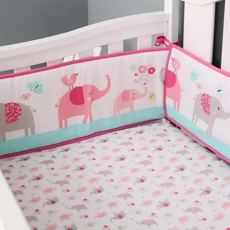 Bantalan Bumper tempat tidur bayi 4 buah, bantal tempat tidur untuk rel keselamatan untuk anak-anak dengan tali bantal tempat tidur bayi & bayi