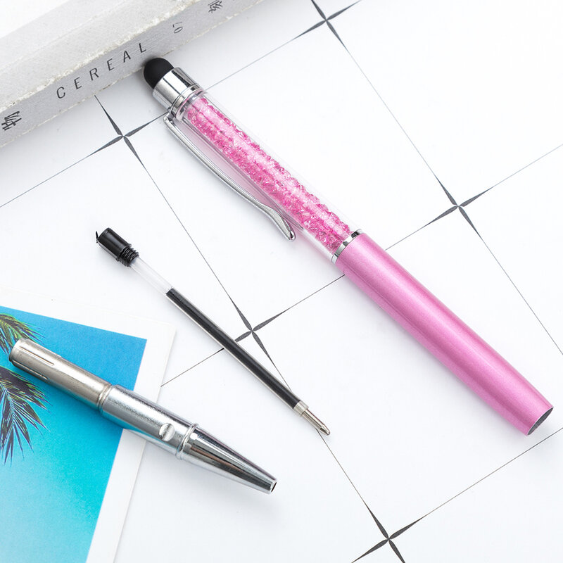 Pulpen kristal warna-warni pena sentuh Stylus logam untuk menulis alat tulis perlengkapan kantor Logo khusus hadiah Natal