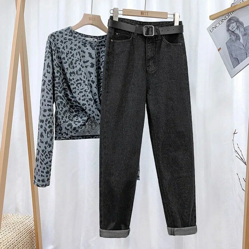 Celana Jeans pacar perempuan, Jeans Denim longgar lurus pinggang tinggi mode Korea, celana kasual 6 warna Harlan