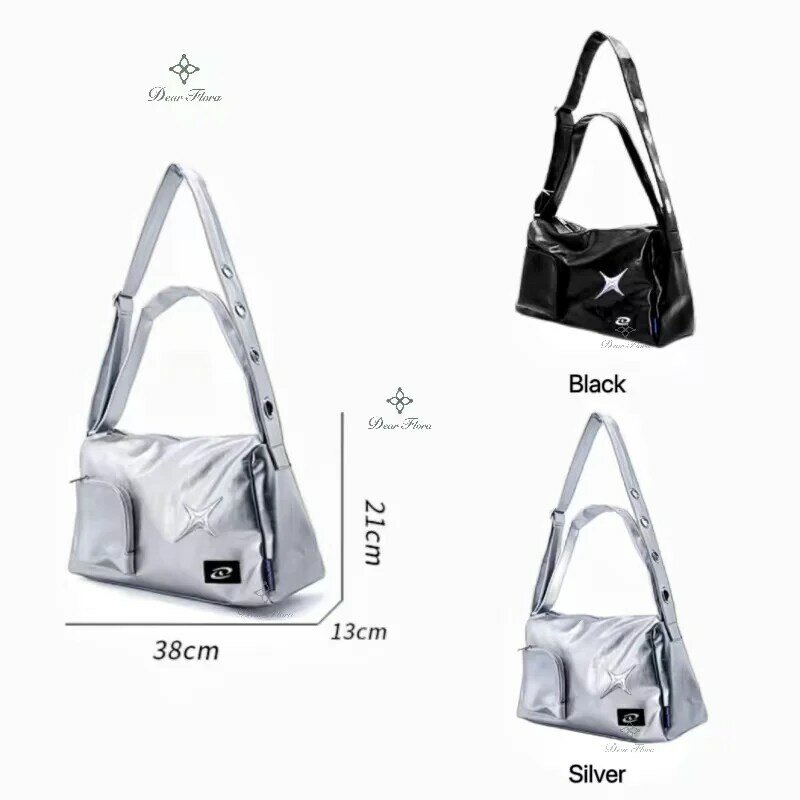 Y2k Mädchen Einkaufstasche koreanische Vintage Umhängetasche ästhetische Frauen Cross body Reise Reiß verschluss lässig Handtasche Mode Damen Silber Big Bags