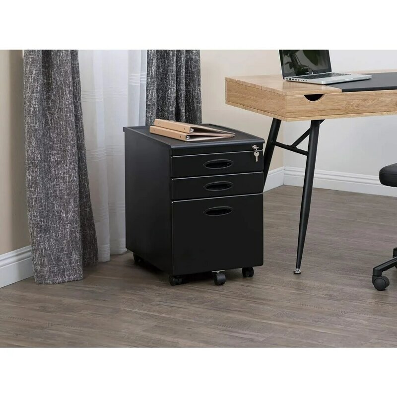 Metal Full Extension 3-Drawer Mobile File Cabinet Files With Supply Organizer Tray in Black Freight Free Filing Cabinets Office