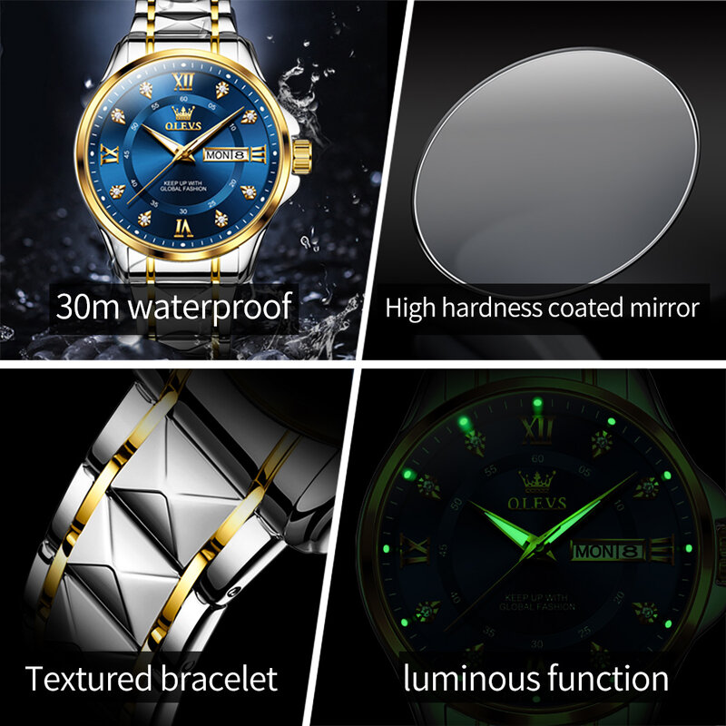OLEVS Luxury Brand Couple Watch With Date Waterproof Luminous Quartz Watch Romantic Lover Original Men's and women's Watches