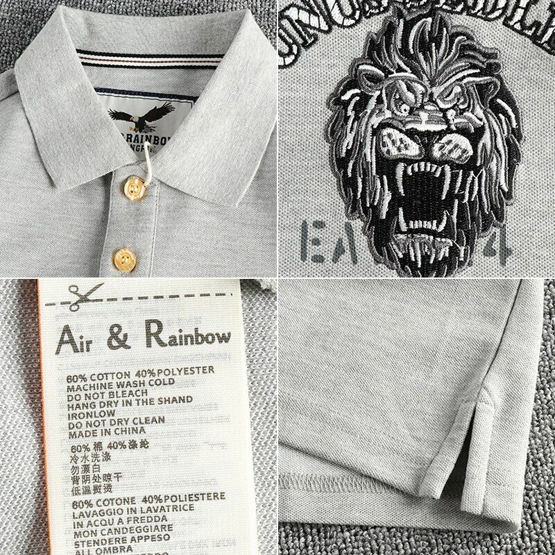 550# Summer New American Retro Short-sleeved Lapel Letter Animal Embroidery Polo Shirt Men's Simple Washed Business Casual Tops
