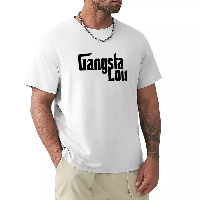 Camiseta masculina com logotipo Gangsta Lou, roupas hippie, camisetas pretas, tops de verão, camisas lisas